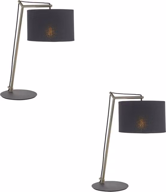 Loops 2 Pack Nickel Plated Angular Table Lamps in Black and Silver with Fabric Shades