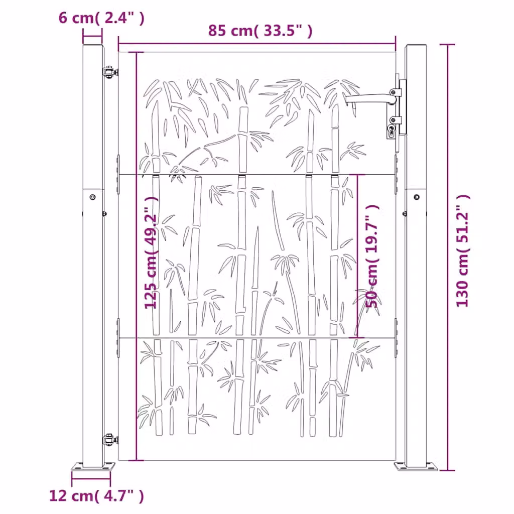 Berkfield Home Garden Gate in Brown Corten Steel with Bamboo Design, W: 105 cm, H: 130 cm – 5