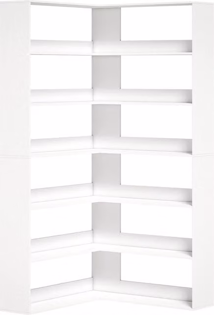 HOMCOM 7-Tier L-Shaped Corner Bookshelf in White Wood Effect, H: 180 cm x W: 90 cm x D: 39.5 cm