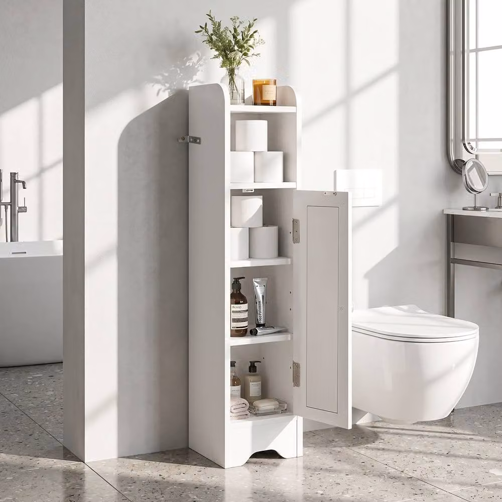 Costway White Bathroom Cabinet with Door and Adjustable Shelves – 2