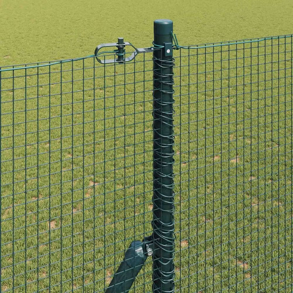 Berkfield Home Green Welded Steel Wire Fence with 7 Posts, W: 10 m, H: 1.5 m – 3