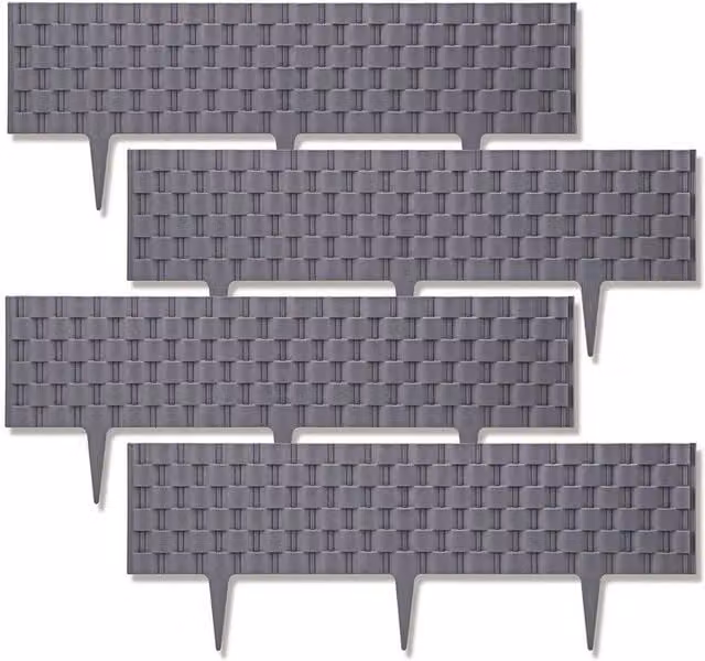 FLAVORA Grey Rattan Effect Plastic Garden Lawn Edging, W: 100 cm, H: 15 cm
