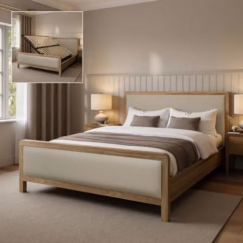 X Rocker Leonie Shadow Ottoman Double Bed Frame with Upholstered Fabric Headboard and Lift Up Base, Ash, W: 140 cm, D: 200 cm, H: 137 cm