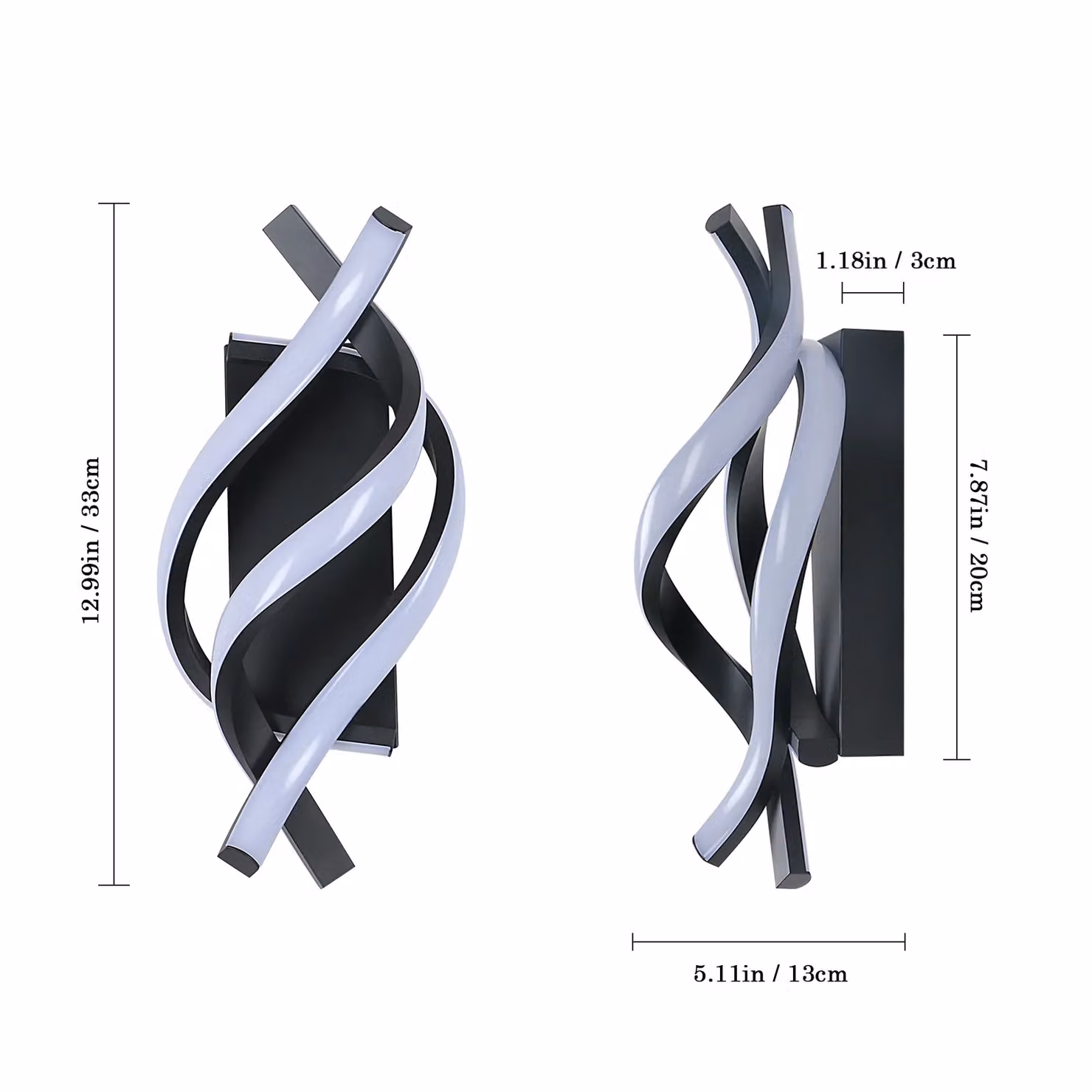 COMELY Modern Spiral LED Indoor Wall Light, 22W, Black, 6500K Cool White – 6
