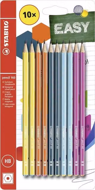 STABILO Pencil 160 HB Hexagonal Graphite Pencils, Pack of 10, Multicolour