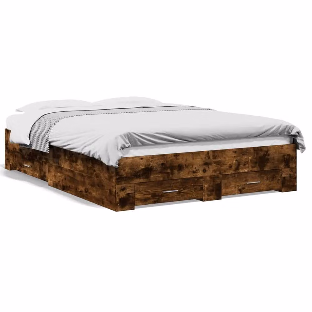 Berkfield Home Modern Bed Frame with Drawers in Smoked Oak Brown, W/D/H: 140 x 190 x 32 cm – 3