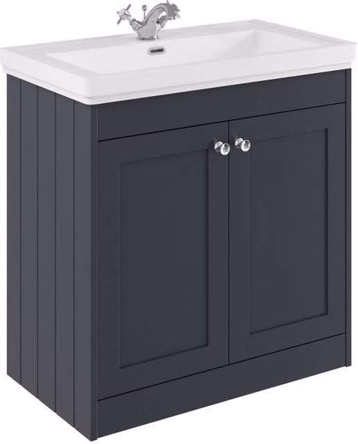 Balterley 800mm Floor Standing 2 Door Bathroom Unit with Classic Basin and 1 Tap Hole in Matt Dark Grey – 1
