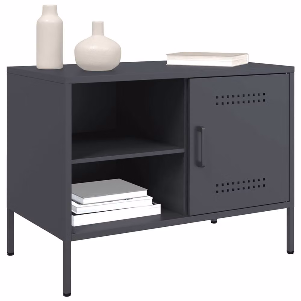 Berkfield Home Set of 2 Anthracite Steel TV Cabinets in Dark Grey, W/D/H: 68 x 39 x 50.5 cm – 4