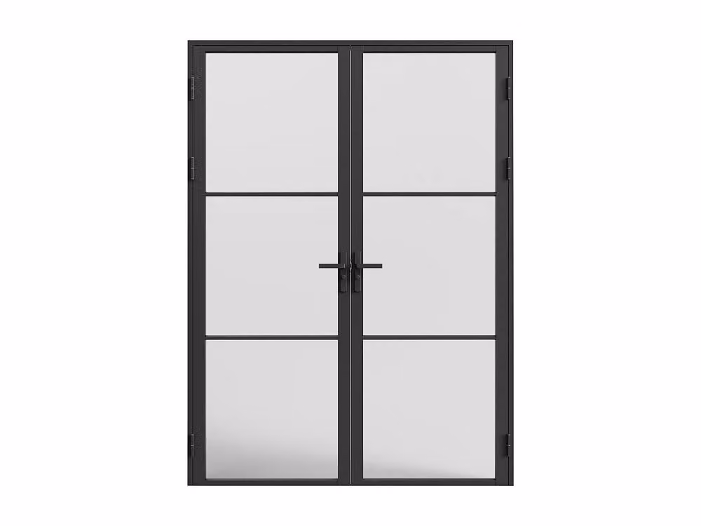 Vente-unique Reversible Double Door Swing Block in Black Aluminium and Frosted Glass, H: 204 cm – 3