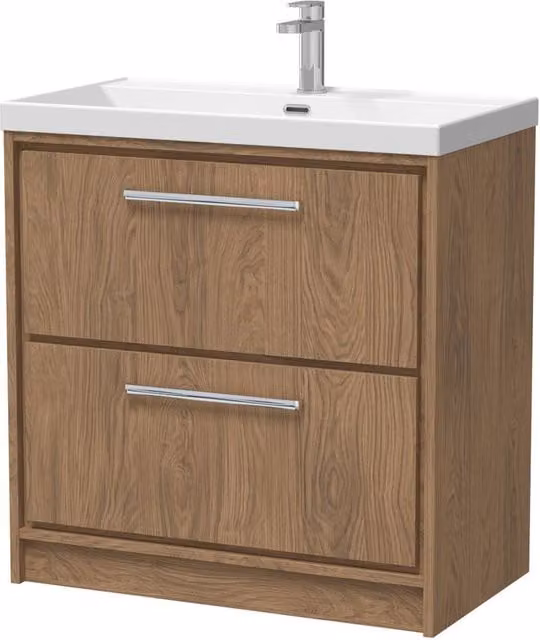 Balterley Longnor 2 Drawer Floor Standing Vanity Basin Unit in Antique Oak Brown, Width: 80 cm – 1
