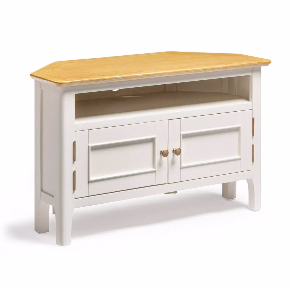 FurnitureboxUK Belle Classic Oak and Beige Corner TV Stand – 2