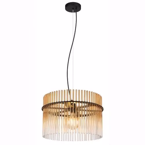 Globo Lighting Modern Black Metal and Amber Glass Pendant Light, Diameter: 40 cm – 1