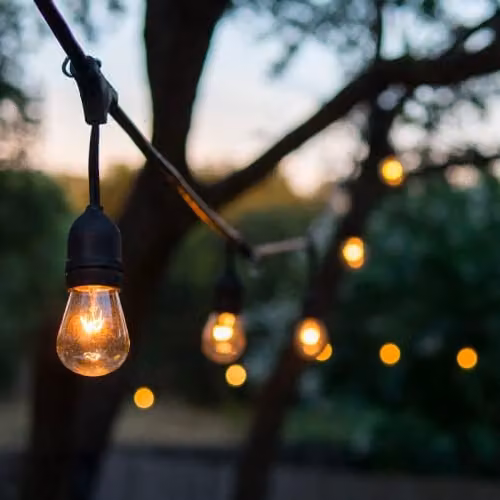 V-TAC Black Outdoor LED String Lights with 15 Sphere Sockets, 15m Length