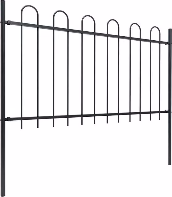 Berkfield Black Steel Hoop Top Garden Fence, W: 11.9 m, H: 1 m