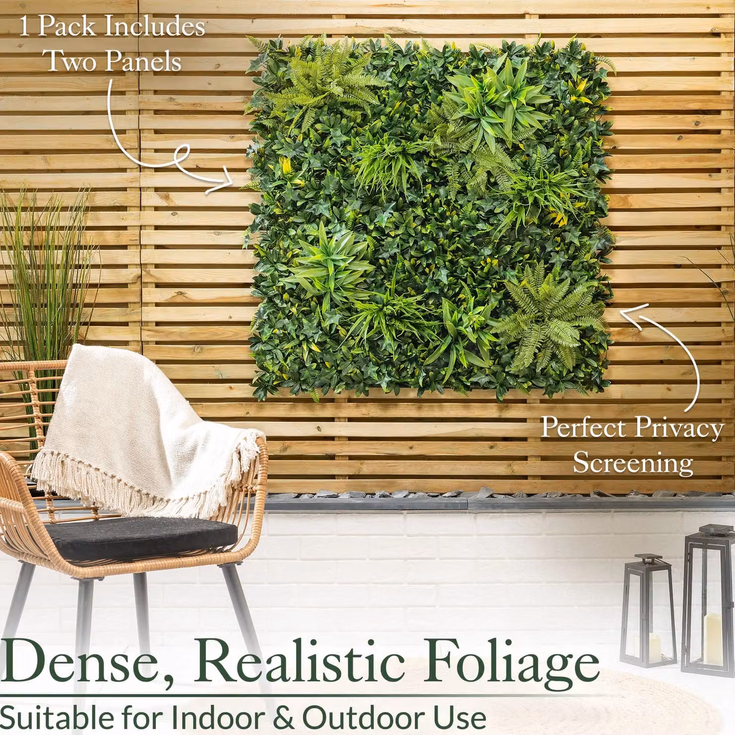 Christow Artificial Evergreen Living Wall Panels, Green, 4 x 50 x 50 cm – 4