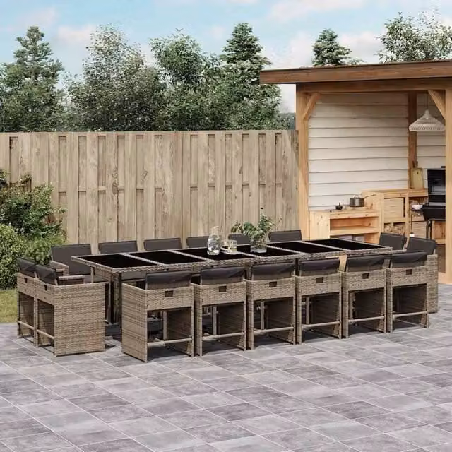 Berkfield Home Grey Poly Rattan 16-Seater Foldable Garden Dining Set with Glass Top – 1