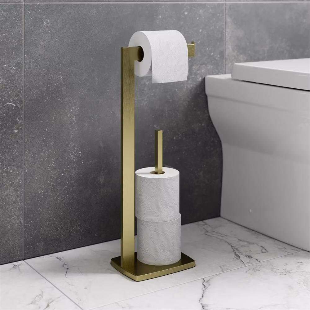 Havendro Brushed Brass Freestanding Toilet Roll Holder in Gold – 2
