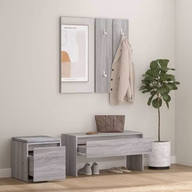 Berkfield Home Grey Sonoma Hallway Furniture Set with Bench, Mirror and Panel