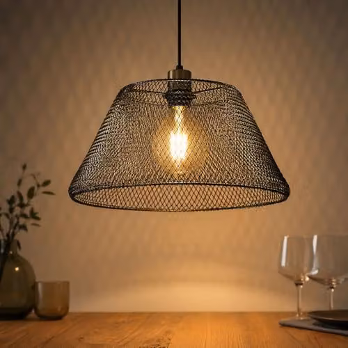 Netlighting Baku Industrial Wire Frame Pendant Light in Black and Gold/Brass, Height: 120 cm, Diameter: 36 cm – 2