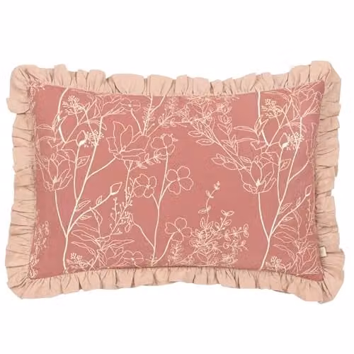 Riva Home Wylder Mae Decorative Floral Cushion with Cotton Ruffle Trim, Petrol and Pink, W: 50 cm, H: 35 cm