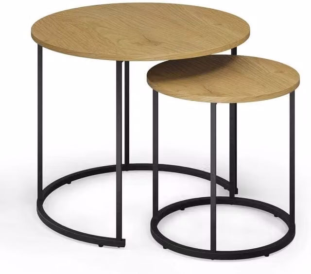 Havendro Wild Oak Nesting Tables Set of 2, Industrial Round Side Tables in Light Oak, W/D/H: 60 x 60 x 50.5 cm and 60 x 60 x 40.5 cm
