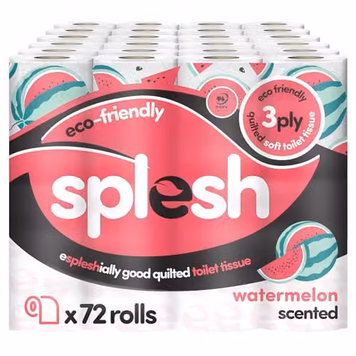 Cusheen Splesh Watermelon Scented Toilet Roll 72 Rolls, 3 Ply Quilted White Bulk Family Pack