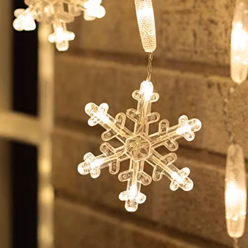 The Christmas Workshop Warm White LED Snowflake Curtain Lights, 2m, Mains Operated – 4