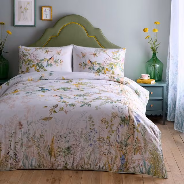 Appletree Arianna Reversible Floral Cotton Duvet Cover Set, Beige, W: 180 cm, D: 200 cm