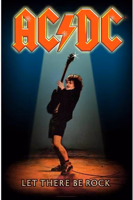 AC/DC Let There Be Rock Textile Poster in Pale Blue – 1