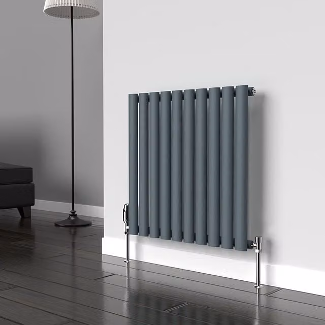 Lux Heat Oval Horizontal Coloured Radiator in Grey, W: 60.0 cm, H: 54.0 cm