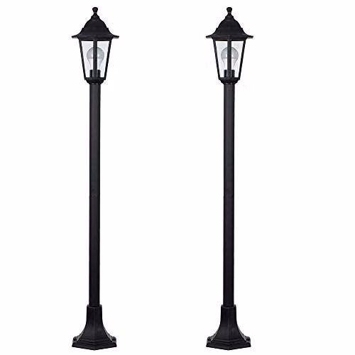 MiniSun Set of 2 Traditional Victorian Style Black Lamp Post Lights with 10W Warm White LED Bulbs, Height: 122 cm