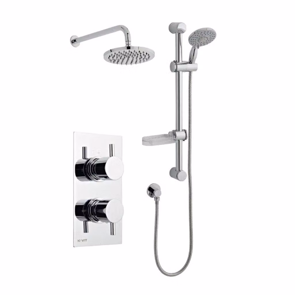 Clifton Chrome Concealed Shower Set with Overhead Drencher and Hung Slide Rail Kit in Silver – 2
