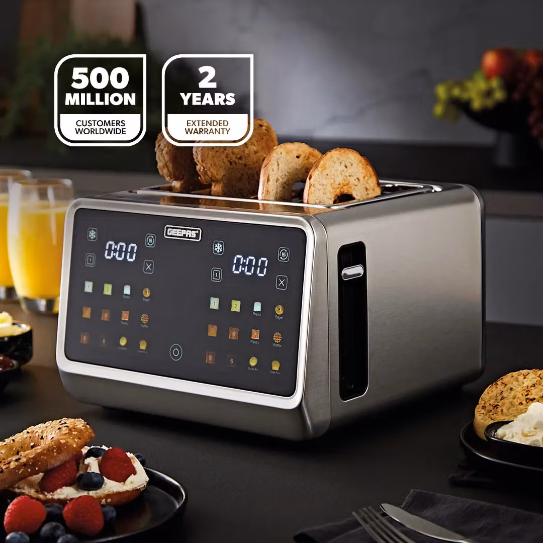 Geepas 5-in-1 Digital 4 Slice Toaster in Silver with Stainless Steel Housing and LED Display – 2