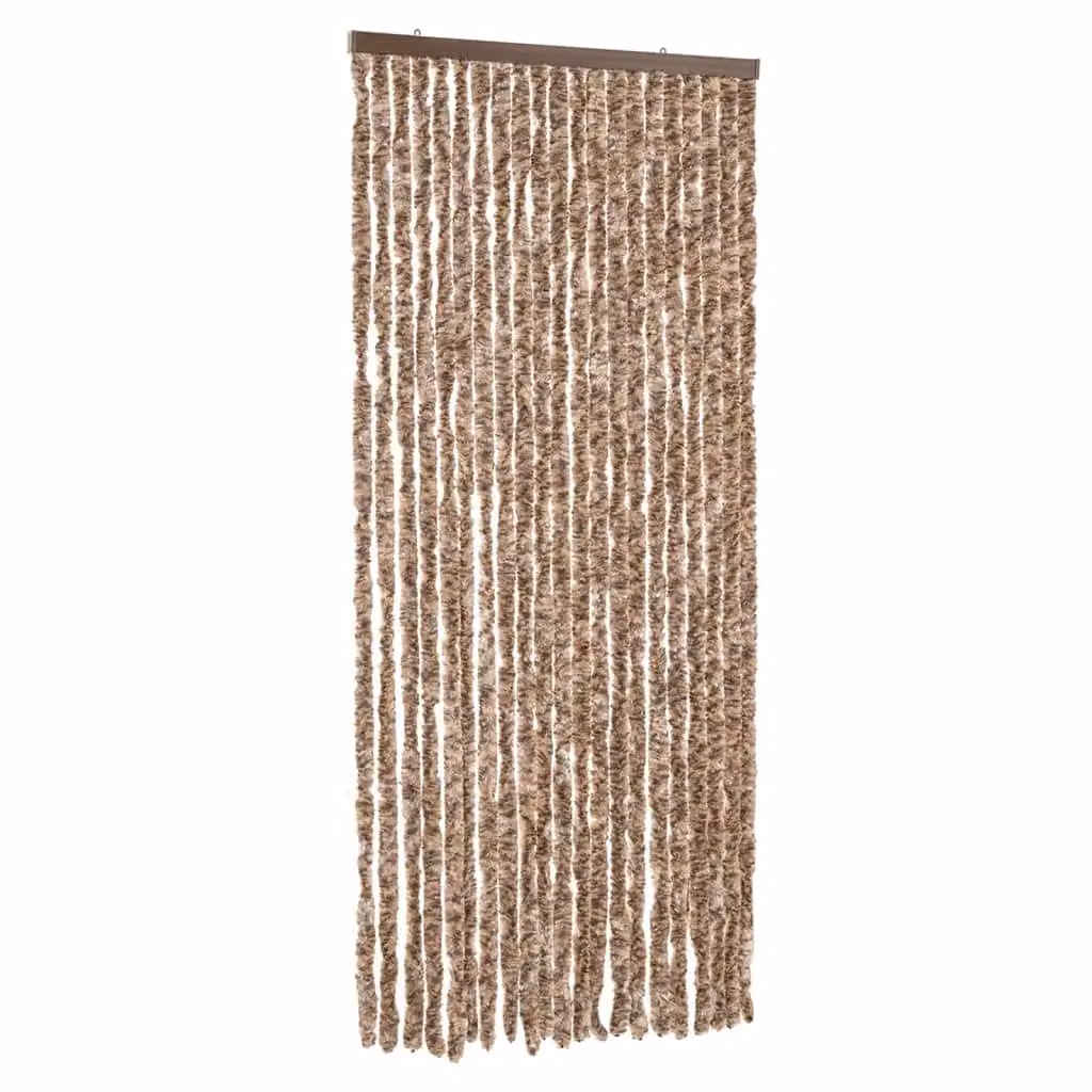 Berkfield Home Chenille Fly Curtain in Beige and Brown, W: 90 cm, H: 200 cm – 2