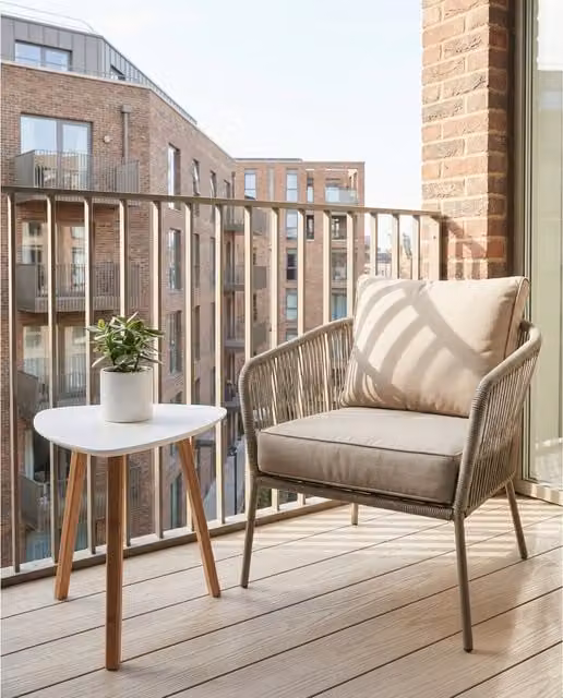 Noa and Nani Modern Round White Pine Wood Outdoor Side Table for Balcony, Terrace or Garden