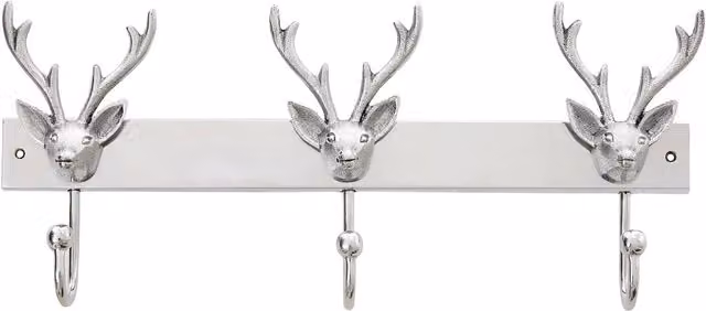 Orsina Stag Head Wall Mounted Hanger with 3 Decorative Hooks in Silver