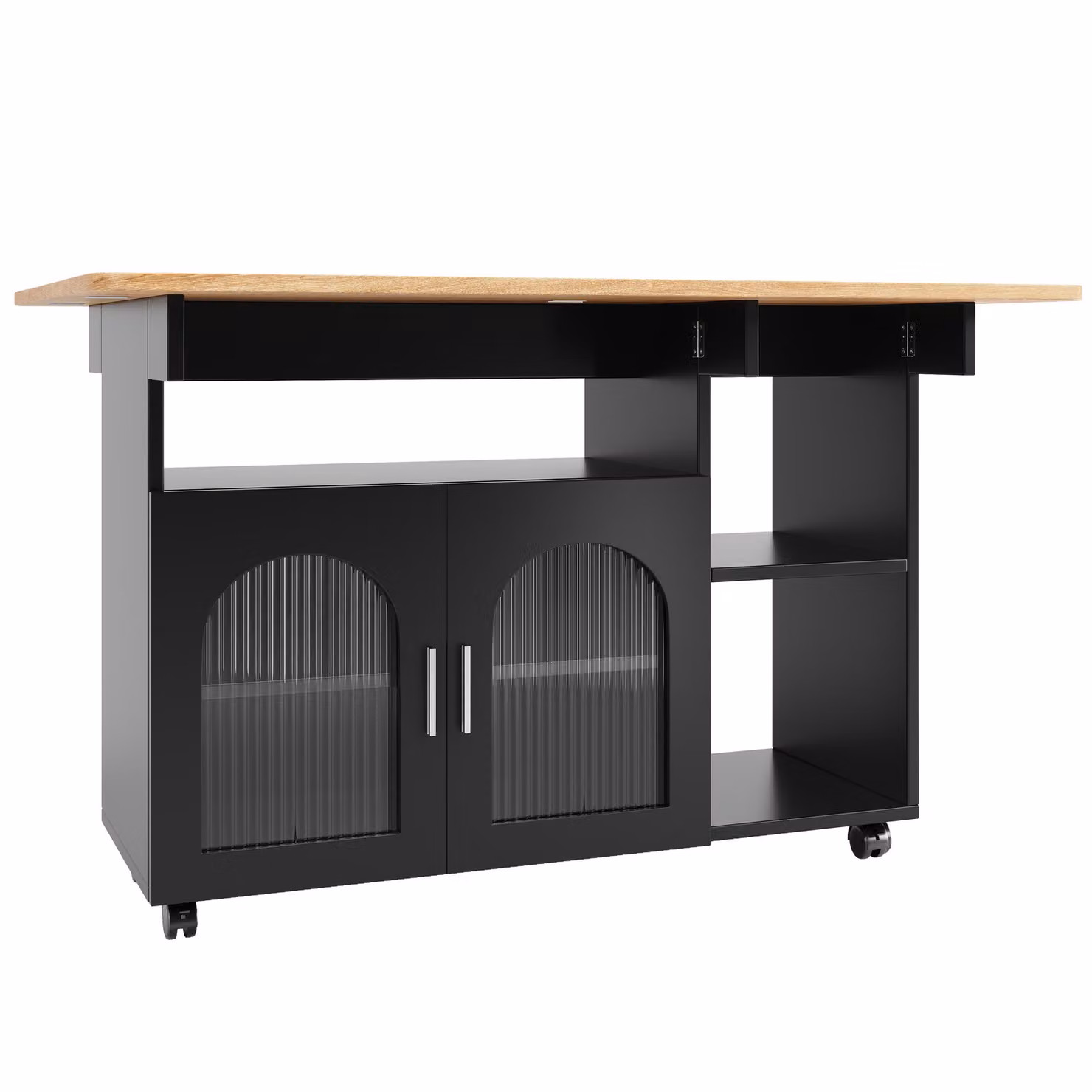 Aosom UK Multifunctional Mobile Kitchen Island with Folding Dining Tops and Storage, Black, W/D/H: 120 x 30-70 x 79.5 cm – 2