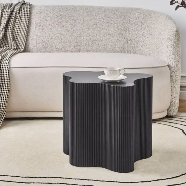 Wyld and Coco Black MDF Modern Side Table with Rounded Fluted Base W: 40 cm, D: 40 cm – 1