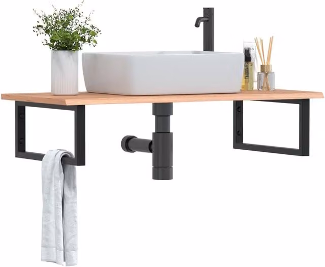 Berkfield Home Wall Mounted Basin Shelf in Brown Oak and Steel