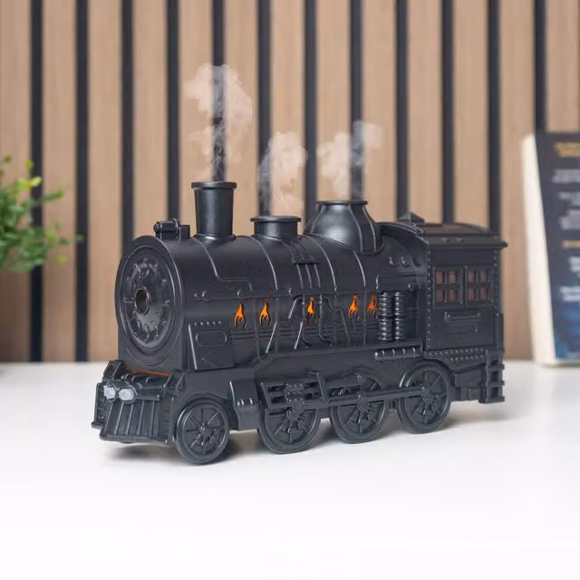 Menkind Well Being Train Humidifier and Aroma Diffuser in Black with Remote Control and Multicolour LED Lights, 300 ml Capacity, Height: 24 cm – 1