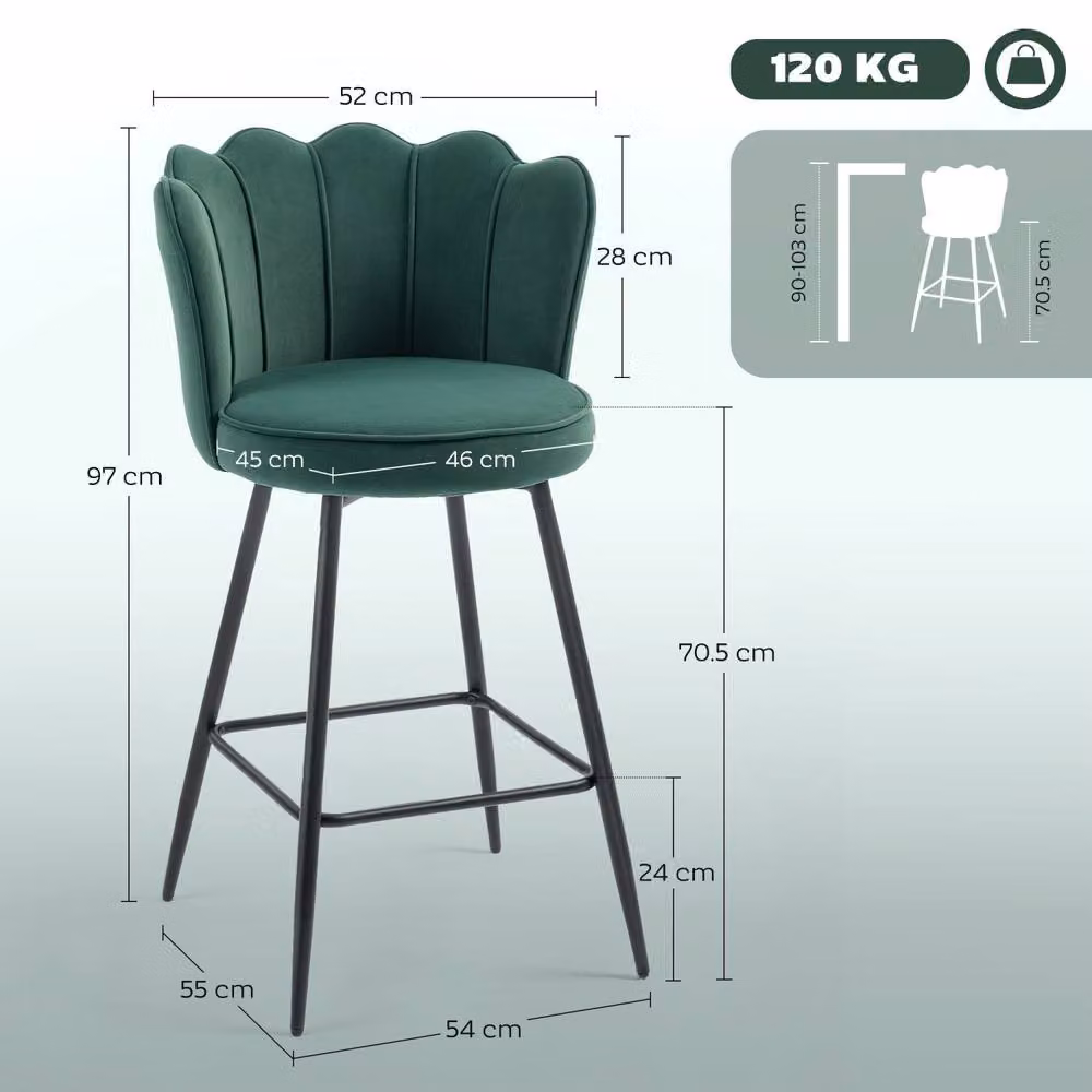 Wyld Haus Ralu Velvet Dark Green Lotus Bar Stools Set of 2 – 4