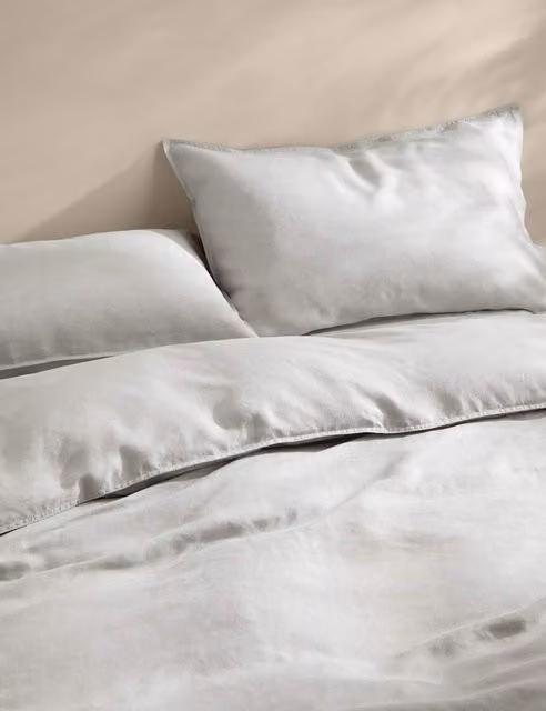 M&S Pure Linen Bedding Set in Silver Grey, W: 180 cm