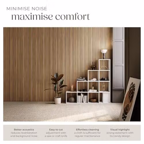 tectake Set of 4 Acoustic Wall Panels with Real Wood Veneer and MDF, Sound-Absorbing Wood Slats with Felt Fabric, Brown, W: 120 cm, D: 60 cm, H: 2.1 cm – 3