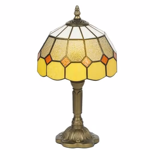 HOMCOM Art Deco Stained Glass Table Lamp in Multicolour and Bronze, H 48 x W 30 x D 30 cm – 1