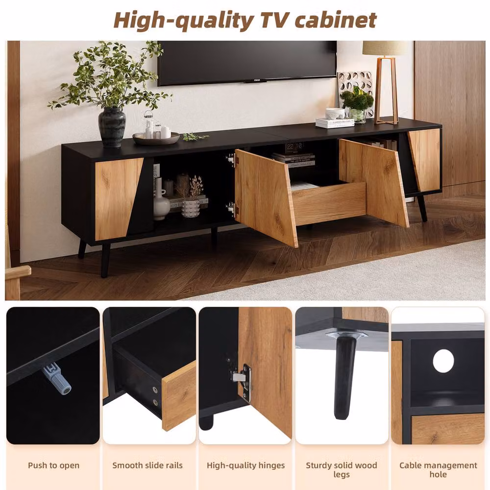 Matteo Modern Wood and Black TV Unit with Storage and Soft-Close Doors – 5
