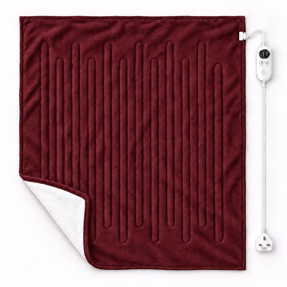 Marco Paul Luxury Sherpa Fleece Electric Heated Throw in Burgundy, W 150 cm x D 180 cm – 2