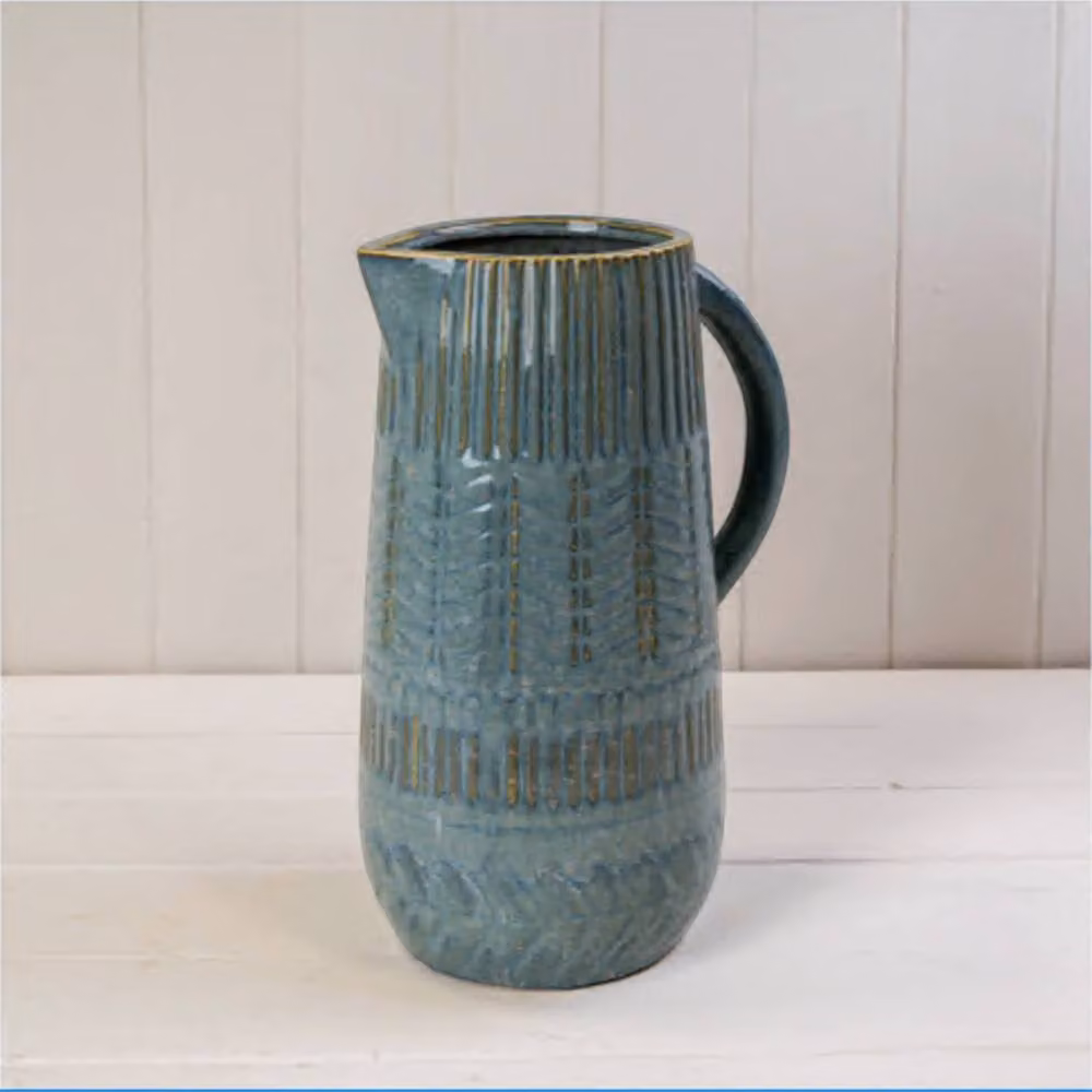 Four Candle Rustic Blue Ceramic Jug for Tabletop Décor – 2