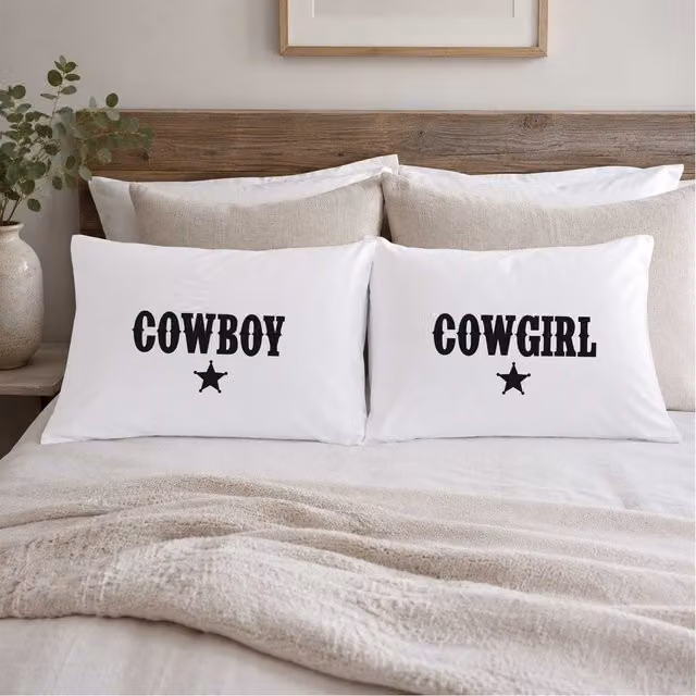 60 SECOND MAKEOVER Cowboy Cowgirl Cotton Pillowcases in White