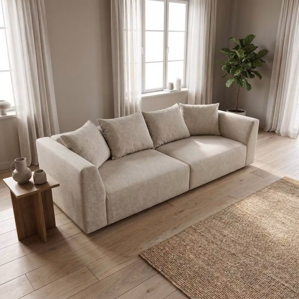 Abakus Direct Tokyo 3 Seater Sofa in Sand Basket Weave Fabric with Bamboo Frame – 3