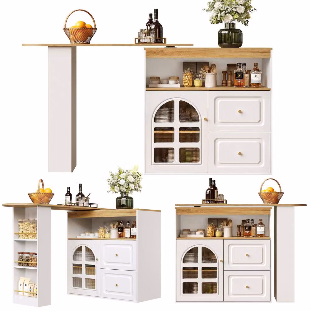 Merax White Rotating Kitchen Island Bar Table with Arched Glass Door, W/D/H: 104.0 x 39.0 x 39.0 cm – 2